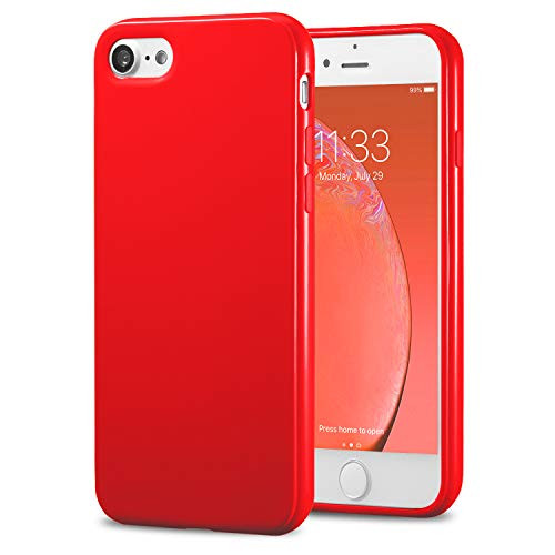 TENOC Phone Case Compatible for Apple iPhone SE 2020, iPhone 8 & iPhone 7 4.7 Inch, Slim Fit Cases Soft TPU Bumper Protective Cover, Glossy Red