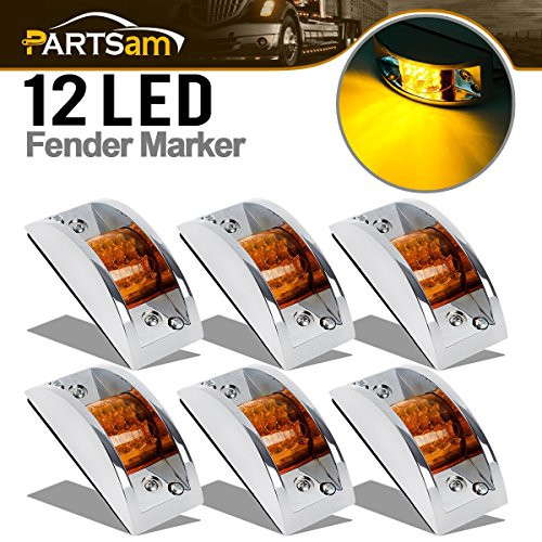 Partsam 6X 4-4/5" Rectangular Chrome Armored Clearance & Side Marker Light 12 LED Amber
