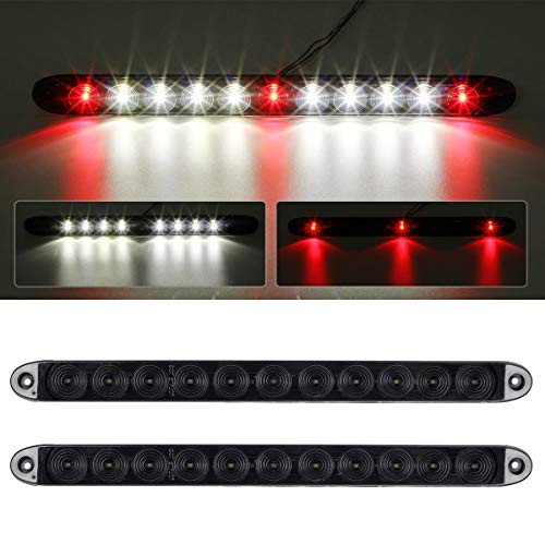 Partsam 2Pcs 15" Inch Led Trailer Light Bar Smoked Red 3 ID Bar w/Reverse White Light 11 LED Truck Trailer RV Waterproof Red 3 Identification Light Bar w White 8 LED Backup Lights Bar Sealed 12V