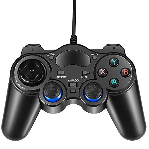 USB Wired Gaming Controller, EIFFTER PC Game Controller Joystick with Dual-Vibration Turbo and Trigger Buttons for Windows & Android & PS3 & TV Box (Black)
