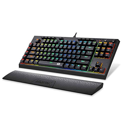 Redragon K588 RGB Backlit Mechanical Gaming Keyboard with Programmable Keys Macro Recording Blue Switches Compact Tenkeyless Design with Detachable Palm Rest & USB-C USB for Windows PC