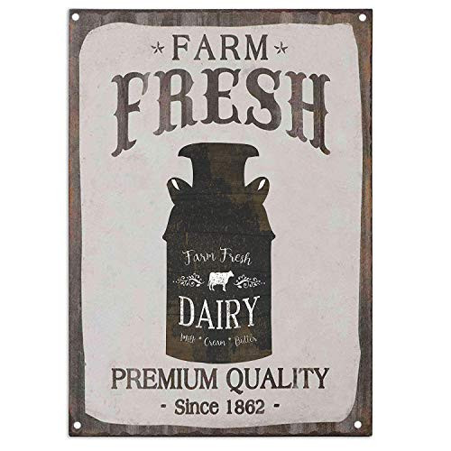 TISOSO Farm Fresh Dairy Milk Cream Butter Retro Vintage Metal Tin Sign Country Home Bar Wall Decor Art Poster 12X8 Inch