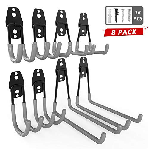 Garage Hooks Heavy Duty, ETEPON 8 Pack Garage Storage Hooks & Hangers Bracket Tool Holder, Utility Double Wall Hooks Garage Organization for Bulk Items, Power Tools, Ladders, Bikes