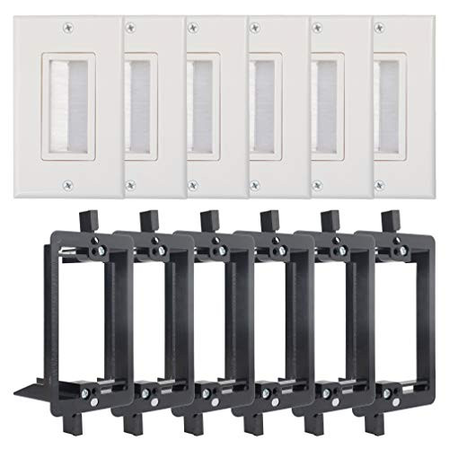 Wi4You Single Gang Wall Plate Decora Bristle Brush Wall Plate with Low Voltage Mounting Bracket for Low Voltage Cable Pass Through White 6 Set