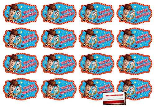(16 Pack) Toy Story Part 4 Postcard Style Party Invitations with Envelopes, Seals and Save The Date Stickers (Plus Party Planning Checklist by Mikes Super Store)