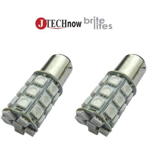 Jtech 2x 1142 BA15D 27 SMD LED Red Light Bulb for Boat Marine, RV Bedroom 1076 1142 68 90 1004