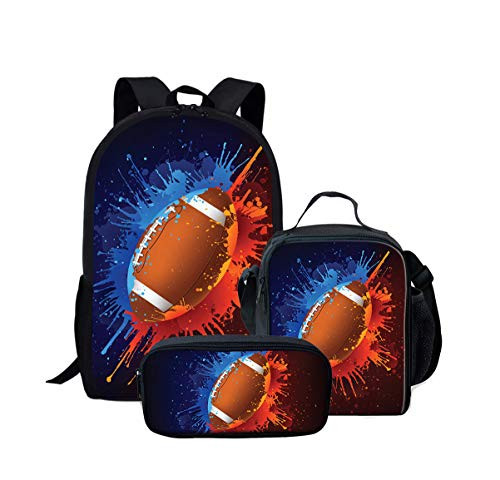 Fashion Football Print Boys Girls School Backpack Bookbag Lunchbox Pencil Bag 3 Pieces Set