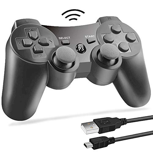 PS3 Wireless Controller Bluetooth Gamepad Remote Controller for Playstation 3 PS3 with Dualshock Six Axis&Charging Cable (Black(1pc))