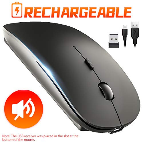 Rechargeable Wireless Mouse, 2.4Ghz Silent Computer Office Portable Mobile Slim Optical Cordless Mouse with USB Receiver, 3-Level Adjustable DPI for Notebook, PC, Laptop, Computer, MacBook