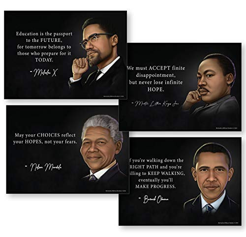 Black History Posters Set (Men in Black History Decorations) Includes Obama Poster, The Mandela Poster, Martin Luther King Poster, and Malcolm X Poster - 13x18" NON LAMINATED Black History Posters Set (Men in Black History Decorations) Includes Obama Poster, The Mandela Poster, Martin Luther King Poster, and Malcolm X Poster - 13x18" NON LAMINATED