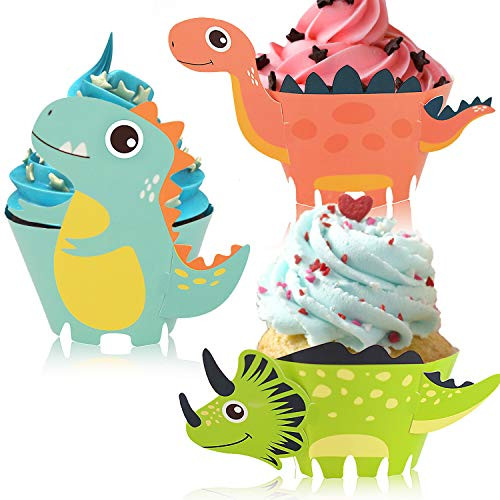 Little Siena Dinosaur Cupcake Wrappers Toppers Set (45 PCS), Little Dino Cupcake Toppers Cake Table Decorations Party Supplies for Boys Kids Birthday Party Decor Favors-Jurassic