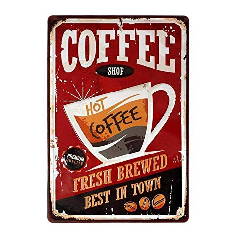 Hot Coffee Fresh Brewed Best in Town Metal Sign Vintage Retro Tin Sign Posters for Bar Pub Home Decoration. TSC193