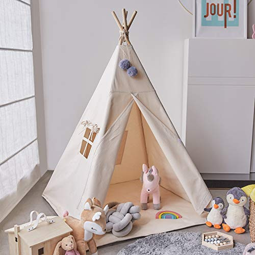 Avrsol Teepee Tent for Kids, Natural Cotton Canvas Foldable Children Teepee Play Tent for Girl Boy Indoor with Gift 2 Pompoms 3.15" Avrsol Teepee Tent for Kids, Natural Cotton Canvas Foldable Children Teepee Play Tent for Girl Boy Indoor with Gift 2 Pompoms 3.15"