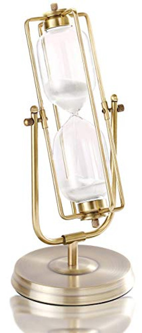 Hourglass Timer 60 Minutes Sand Timer: 14-Inch Large Brass Sand Clock 60 Minute, Vintage Rotating Sand Watch 60 Min, Antique 1 Hour Glass Sandglass Timer with White Sand for Home, Desk, Office Decor