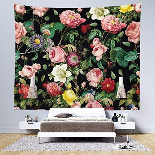 Floral Tapestry Wall Hanging - Rose Garden Wall Tapestry - Bright Pink, Yellow, White and Red Flowers on Black - Living Room Decor & Home Wall Art - Large Tapestries for Bedroom & Dorm Decoration Floral Tapestry Wall Hanging - Rose Garden Wall Tapestry - Bright Pink, Yellow, White and Red Flowers on Black - Living Room Decor & Home Wall Art - Large Tapestries for Bedroom & Dorm Decoration