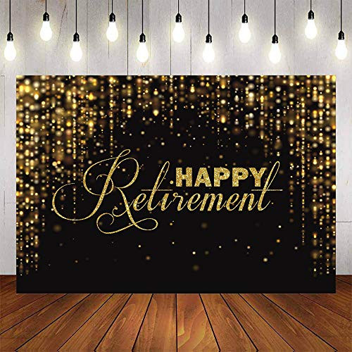 Avezano Happy Retirement Backdrop 7x5ft Black and Gold Glitter Photo Background Retirement Party Decorations Glitter Lights Congrats Retirement Photo Booth Prop