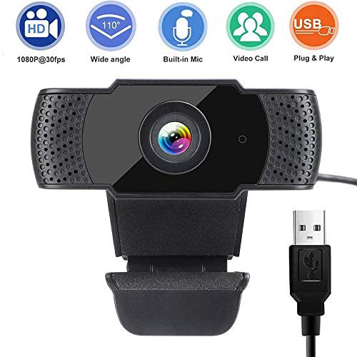 1080P HD Webcam with Microphone, USB PC Computer Webcam for Laptop Desktop Full HD Camera Video Webcam 110 Degree Widescreen, Streaming Webcam for Recording,Video Conferencing,YouTube,Calling,Gaming