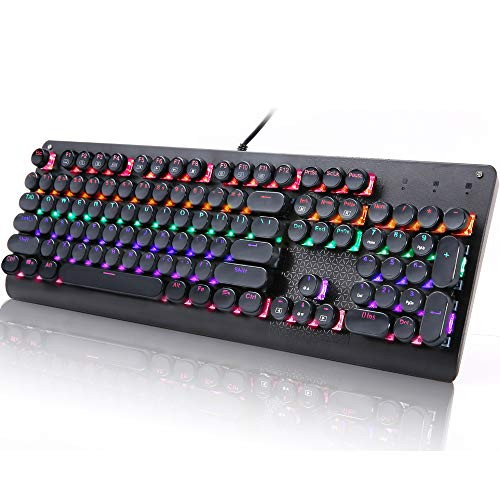 Retro Gaming Keyboard E-YOOSO 104 Round Keys LED Backlit PC Mechanical Keyboard K600 (Blue Switch)