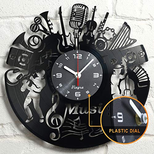 Vinyl Record Music Design Clock Music Wall Art Vinyl Record Clock Home Art Music Lover Gift Vintage Decor Handcrafted Retro Wall Decorations Birthday - Singer Gift Idea - Music Wall Decor - Black