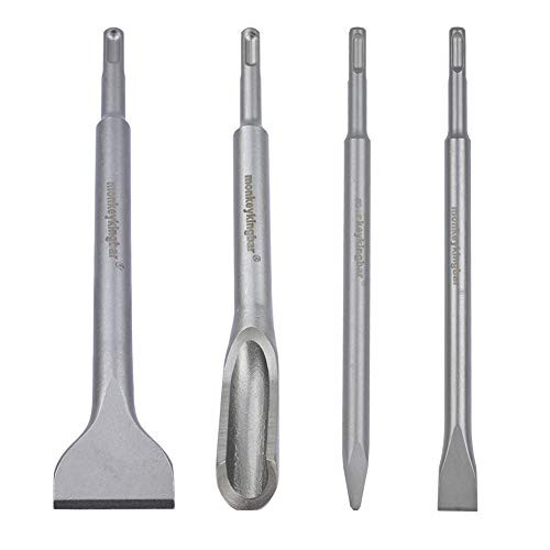Monkey King Bar- Sds Plus Chisel Hammer Drill Bits -Concrete Chisel Set -Sds Plus Tile Chisel-Rotary Hammer Bits Set-4PCS- Flat Chisel,Grooving (Gouge) Chisel, Point Chisel