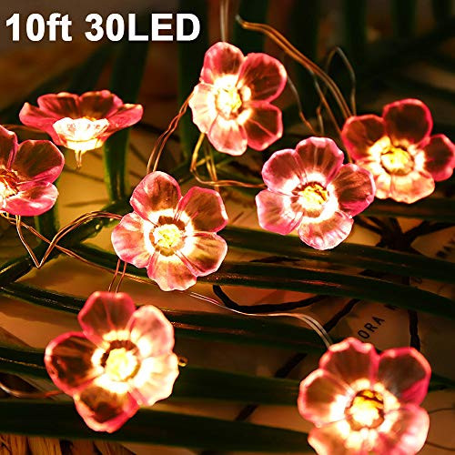 Cherry Blossoms Flower Lights for Girl Bedroom Decorations,10ft 30 LED Waterproof String Lights Indoor Outdoor, Starry Fairy String Lights for Women Home Bedroom Spring Wedding Party Battery Powered