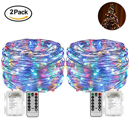 2 Set Silver Wire Lights with Remote Control 8 Modes 100LED 33ft Fairy String Lights, Timer Waterproof Battery Operated Twinkle Firefly Lights for Bedroom Patio Christmas Indoor Outdoor (Multi Color)