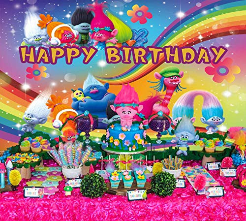 Trolls Backdrop Poster | Cartoon Trolls Poppy Animation Movies | for Girl | Birthday Party | Banner Background Photography Photo Booth Props