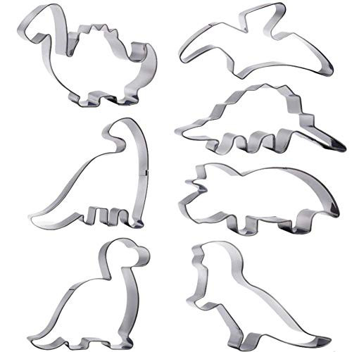 Dinosaur Cookie Cutter Set-7 Piece-Stegosaurus, T-Rex, Brontosaurus, Camarasaurus, Pterosaur, Triceratops, Baby Dinosaur Cookie Cutters molds for Kids Birthday Cookie Dinosaur Party
