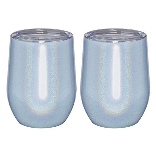 WBRWP Stainless-Steel Stemless Portable Tumbler Cup : 12oz Reusable Travel Tumbler Cup Mug with Lid for Wine, Coffee, Drinks, Champagne, Cocktails, 2 Pieces-Shining Blue