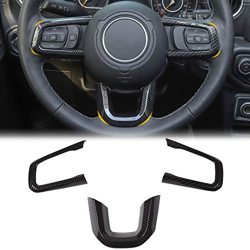 CheroCar JL JT Steering Wheel Covers Carbon Fiber Grain Trim for 2018-2020 Jeep Wrangler JL, For 2020 Jeep Gladiator JT, Interior Accessories,3PACK