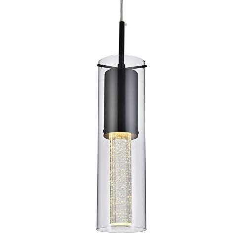 FERWVEW Glass Crystal Pendant Lighting, Hanging Crystal Pendant Light, Glass Ceiling Pendant Light Fixture for Kitchen Island Dining Room Bedroom Restaurant, Black Finish