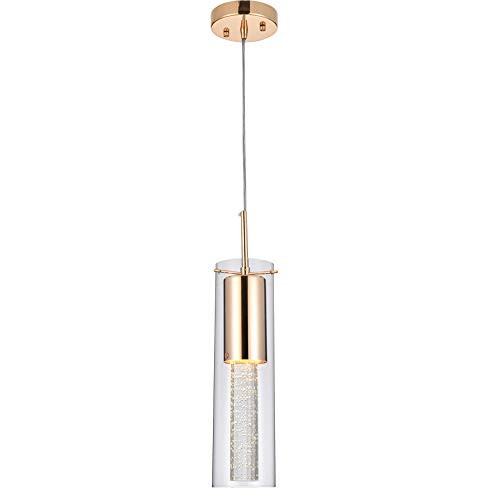 FERWVEW Gold Modern Glass & Crystal Pendant Light, Mini Pendant Hanging Crystal Pendant Lighting Fixture, Ceiling Pendant Lamp for Kitchen Island Dining Room Bedroom Restaurant