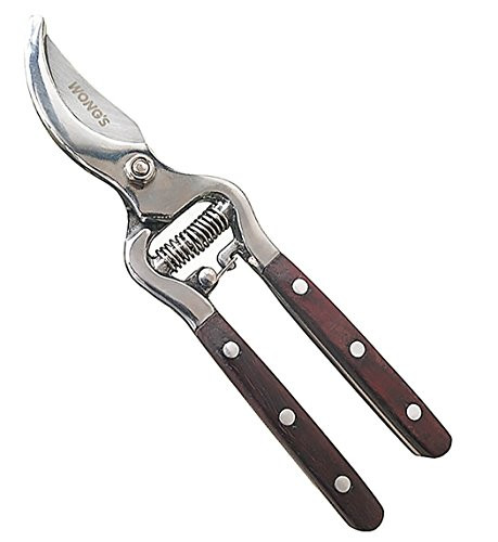WONG'S 8" Professional Bypass Pruning Shears, Hand Garden Clippers, Hand pruners, Stainless Steel, Rosewood Handle, Gardening Scissors.