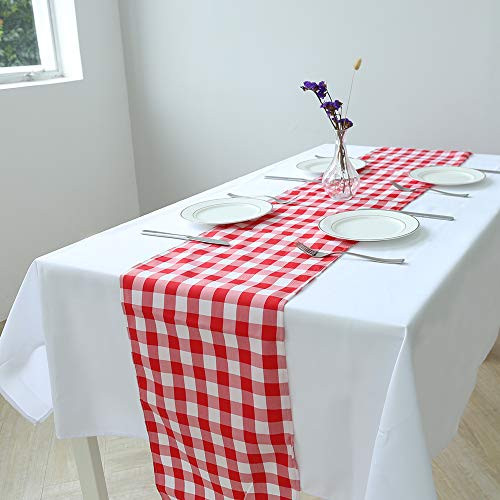 Zdada Party Check Table Runner - 14x108-inch Red and White 100% Polyester Picnic Checkered Table Runner