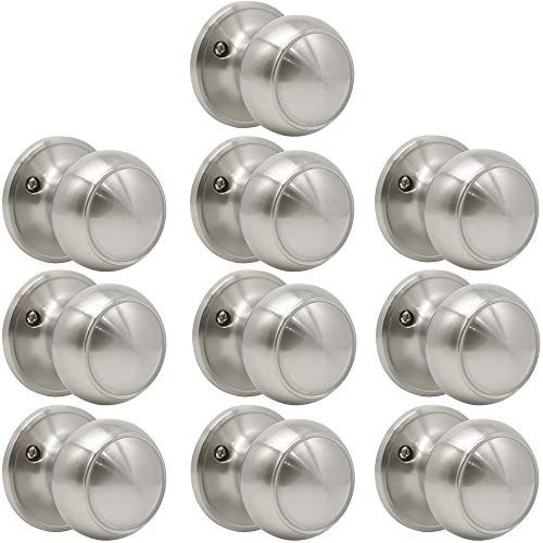 Probrico (10 Pack) Classic Closet Door Knobs Dummy Door Knob, Individual Non-Turning Dummy Door Knob Single Side, Satin Nickel Interior Door Knobs, Easy Installation
