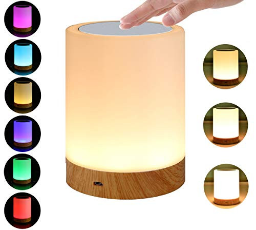 Night Light, Lightimes Touch Lamp for Bedrooms Living Room Portable Table Bedside Lamps with USB Rechargeable Internal Battery Dimmable Warm White Light & Color Changing RGB  (Wood)