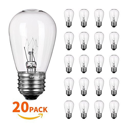 20 Pack S14 Light Bulbs 11 Watt Warm Commercial Grade Replacement Incandescent Glass Bulbs with E26 Medium Base for Outdoor Patio Garden Vintage String Lights