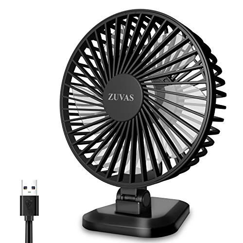 Zuvas Desk Fan, USB Powered Small Fan Quiet Portable Fan Personal Mini Fan 3 Speeds Small Fan 70° Adjustable Head for Indoor Home Office Bedroom, Black