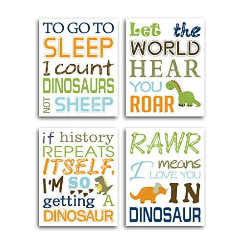 HPNIUB Watercolor Inspirational Lettering Quote Art Prints Set of 4 (8X10 Wildlife Animal Dinosaur Typography Canvas Poster for Kids Baby Bedroom Or Classroom Decor, No Frame