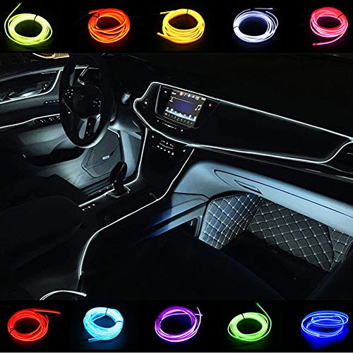 Car Decorations El Wire White rope light Car kit 5m/16ft Neon Lights Under Dash Lighting Kit for Car Interior Lights Dash Neon Lights Car Led Strip Light(5m,White)