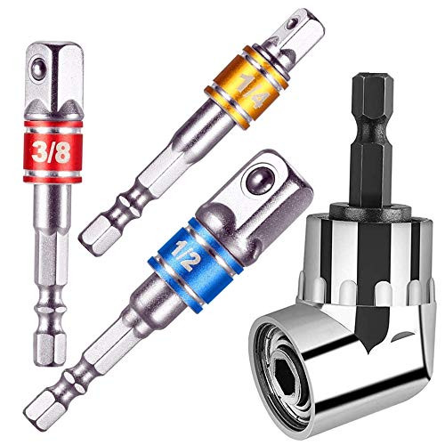 3Pcs 1/4 3/8 1/2" Impact Grade Universal Socket Wrench Adapter Extension Set+105Degree Right Angle Screwdriver set Drill Hex Bit Socket Adapter,4Pcs Power Hand Tools