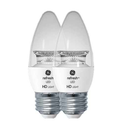 GE Lighting 92302 LED Refresh HD 6.5-watt (60-watt Replacement), 500-Lumen Blunt Tip Light Bulb with Medium Base, Daylight, 2-Pack