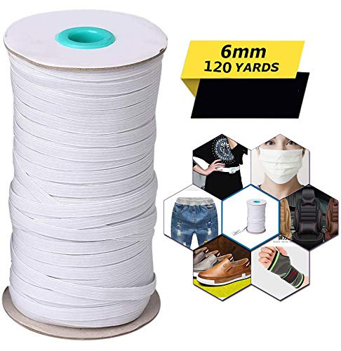 1/4 Inch Width White Elastic String Cord - 120 Yards Length Braided Elastic Band Heavy Stretch High Elasticity Knit Spool Elastic Rope for Sewing Crafts DIY Ear Band Loop