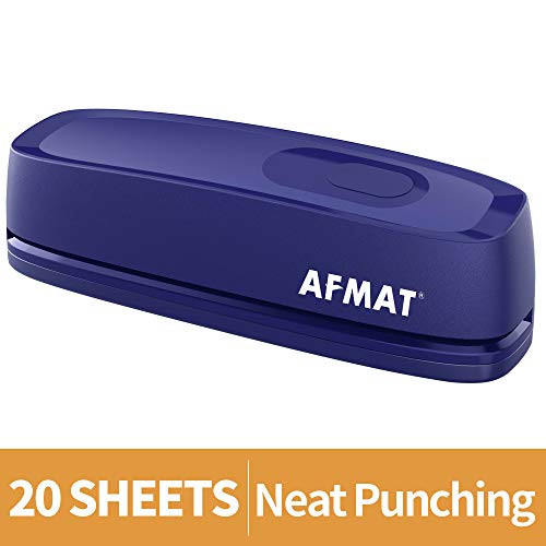 Electric Hole Punch, AFMAT 3 Hole Punch Heavy Duty, 20-Sheet Punch Capacity, AC or Battery Operated Paper Puncher, Effortless Punching, Long Lasting Paper Punch for Office School Studio, Blue