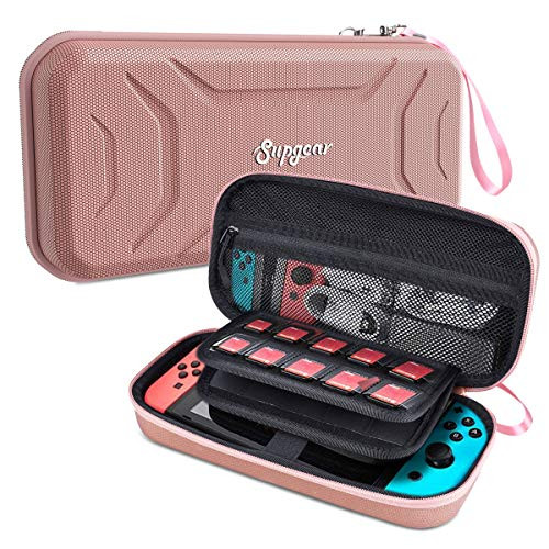 Supgear Case for Nintendo Switch, Protective Hard Shell Travel Carrying Case Pouch for Nintendo Switch Console & Accessories with 20 Game Cartridges(Rose Gold)