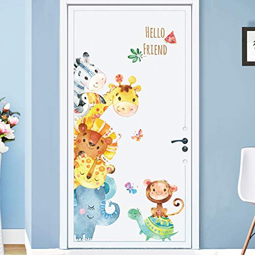 Poorminer Cartoon Animals Wall Stickers, Watercolour Forest Animals Wall Decals, Giraffe Elephant Posters Removable Art Mural for Children Kids Rooms Baby Nursery Bedroom Wardrobe Door Home Decoration