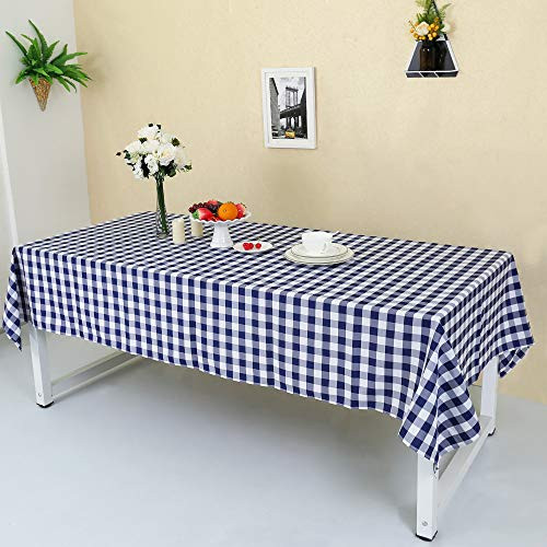 Zdada 60-inch x 96-Inch (150x240cm) Navy Blue and White Check Rectangle Checkered Table Cover Linen Plaid Tablecloth