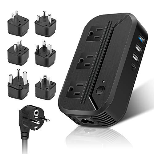 Voltage Converter 2300W International Power Converter Step Down 220v-240v to 110v/120v Travel Adapter Transformer w/ 4 USB 3 AC Outlets EU Cable Cord and 5 Worldwide Plug Adapters of US/AU/IT/UK/India