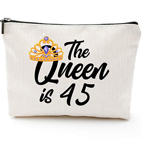 45th Birthday Gifts for Women, Mom Wife Aunt Boss 45th Birthday Gifts Ideas, Queen 45s, Fun Makeup Bag Gifts