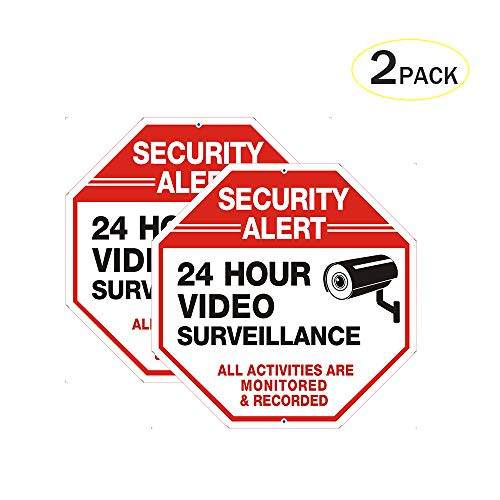 Video Surveillance Signs, 10 x 10 Rust Free .040 Aluminum Security Warning Reflective Metal Signs, Indoor or Outdoor Use for Home Business CCTV Security Camera, UV Protected & Waterproof (2, Red)
